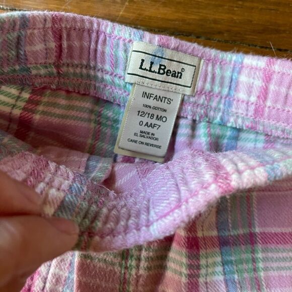 LL Bean 12-18 month set of 2 plaid flannel pajama pants pink and purple - Picture 2 of 4